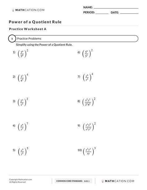product and quotient rule worksheet 8th grade pdf